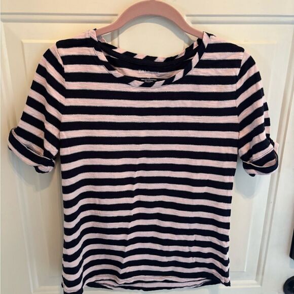 Talbots Navy and Pink Striped Short Sleeve Top size MP - Picture 2 of 5